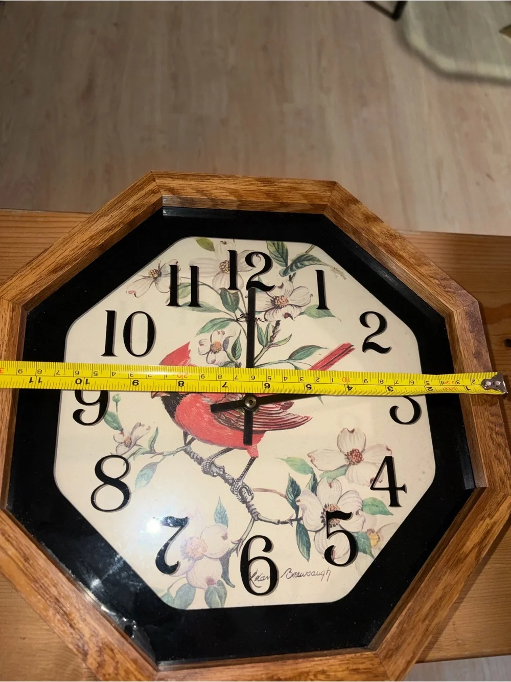 Red Cardinal Floral Wall Clock - Classic Octagon Design